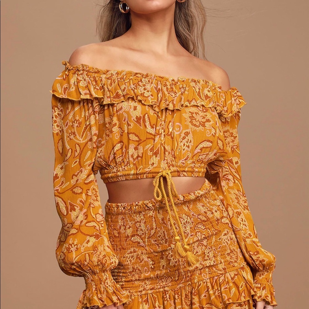 Be Free Mustard yellow Floral 2 piece set - Picture 2 of 3